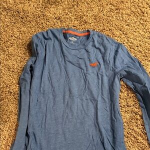 Hollister Men's Blue and Orange Long Sleeve Tee